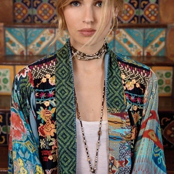 Johnny Was KobenEmbroidered Silk Twill Kimono GORGEOUS DESIGN AND RARE NWT